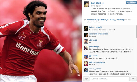 David Luiz rend hommage à Fernandao sur Instagram - juin 2014