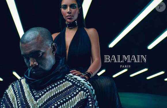 Kanye West et Kim Kardashian, duo star de la campagne masculine printemps-été 2015 de Balmain. Photo par Mario Sorrenti.