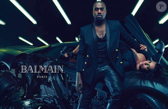 Kanye West et Kim Kardashian figurent sur la campagne masculine printemps-été 2015 de Balmain. Photo par Mario Sorrenti.