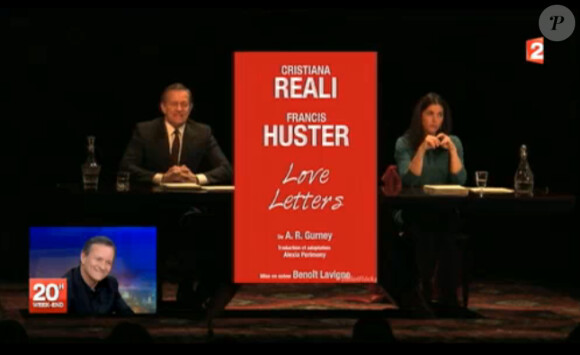 Francis Huster invité du JT de Laurent Delahousse, sur France 2, dimanche 13 avril 2014. Il parle notamment de "Love Letters", la pièce qu'il joue actuellement avec Cristiana Reali au théâtre Antoine.
