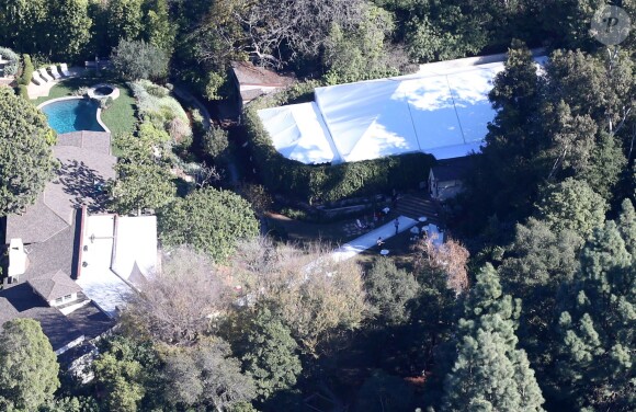 Vues aériennes de la maison de Benji Madden et Cameron Diaz à Beverly Hills où ont lieu les préparatifs de leur mariage, le 5 janvier 2015.