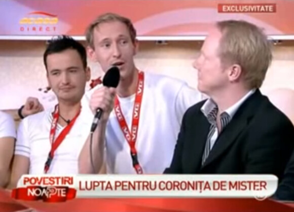 Guillaume, candidat de "L'amour est dans le pré 2015" interviewé sur la télévision roumaine lors de l'élection de Mister Gay Europe en 2011.