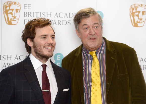 Sam Claflin et Stephen Fry lors des nominations aux BAFTA Film Awards à Londres le 9 janvier 2015.