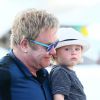 Exclusif - Elton John, son mari David Furnish et leurs fils Elijah et Zachary rentrent sur Nice après avoir passé la journée à Saint-Tropez, le 19 août 2014.