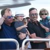 Exclusif - Elton John, David Furnish et leurs fils Elijah et Zachary rentrent sur Nice après avoir passé la journée à Saint-Tropez, le 19 août 2014.