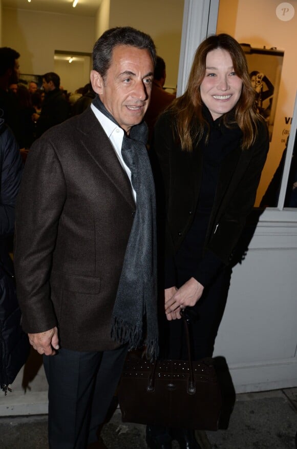 Exclusif - Carla Bruni et Nicolas Sarkozy - Vernissage de l'exposition photo de Vincent Perez à Paris à la Galerie Cinéma rue Saint-Claude à Paris, le 8 janvier 2015.