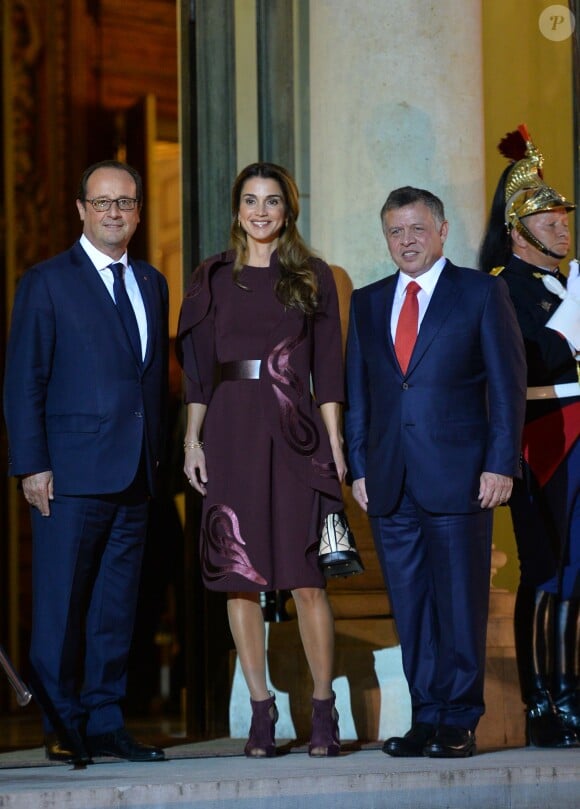 Le roi Abdullah II et la reine Rania de Jordanie au palais de l'Elysée, à Paris, le 17 septembre 2014