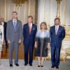 Le roi Felipe VI et la reine Letizia d'Espagne sont reçus par le grand-duc Henri, la grande-duchesse Maria Teresa, le prince Guillaume et la princesse Stéphanie le 11 novembre 2014
