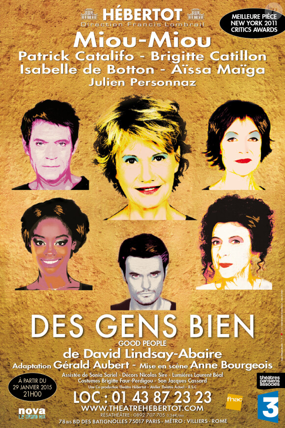 Miou-Miou dans "Des gens bien", de David Lindsay-Abaire, adaptée par Gérald Aubert, mise en scène d'Anne Bourgeois. À partir du 29 janvier 2015 au Théâtre Hébertot.