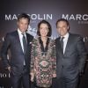 Maurizio Marcolin, Laudomia Pucci et Giovanni Zoppas (PDG du groupe Marcolin) assistent au dîner de présentation d'Emilio Pucci Eyewear par Marcolin à l'ambassade d'Italie. Paris, le 26 janvier 2015.