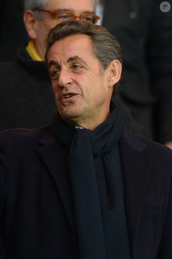 Nicolas Sarkozy pendant le match PSG-Montpellier lors de la 19e journée de Ligue 1 au Parc des Princes, le 20 décembre 2014.