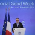 François Hollande lors de la Social Good Week, la semaine du Web Social et Solidaire, au palais de l'Elysée, le 4 décembre 2014