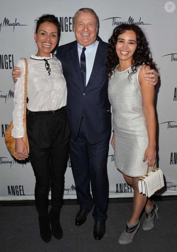 Laurence Roustandjee, Christian Courtin-Clarins ( président directeur général de Clarins) et Aïda Touihri - Photocall lors de la présentation de la nouvelle étoile de la galaxie "Angel" de Thierry Mugler avec sa nouvelle égérie Georgia May Jagger à la Coupole du Printemps Haussmann à Paris, le 30 janvier 2015.