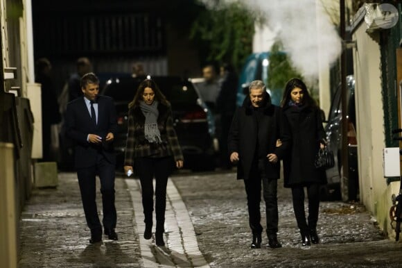 Stéphane Courbit, sa femme, Jean-Claude Darmon et sa compagne Hoda Roche, à la fête d'anniversaire organisée à l'occasion des 60 ans de Nicolas Sarkozy à son domicile à Paris, le 30 janvier 2015.