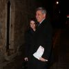 Henri Guaino et sa femme Catherine Bachelier, à la fête d'anniversaire organisée à l'occasion des 60 ans de Nicolas Sarkozy à son domicile à Paris, le 30 janvier 2015.