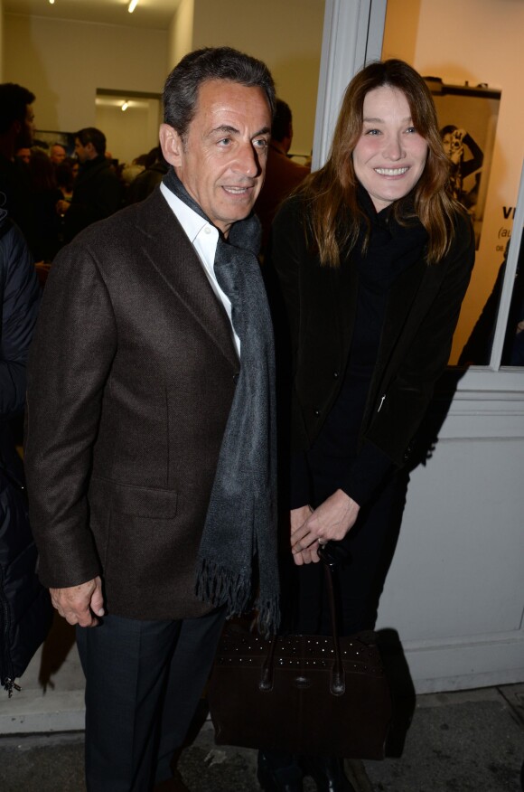 Exclusif - Carla Bruni et Nicolas Sarkozy au vernissage de l'exposition photo de Vincent Perez à Paris, le 8 janvier 2015.