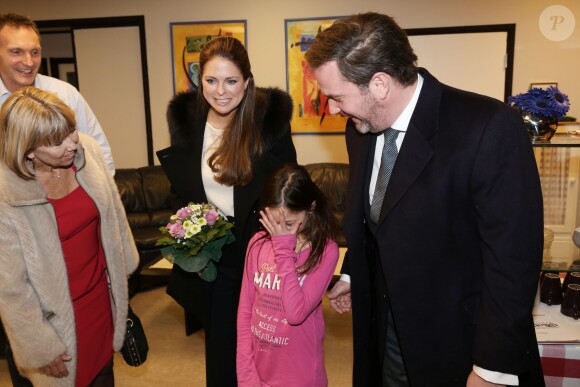 La princesse Madeleine de Suède, enceinte de 5 mois de son deuxième enfant, et son mari Christopher O'Neill étaient le 2 février 2015 en visite officielle à Gävle.