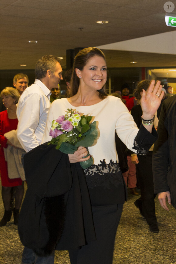 La princesse Madeleine de Suède, enceinte de 5 mois de son deuxième enfant, et son mari Christopher O'Neill étaient le 2 février 2015 en visite officielle à Gävle.