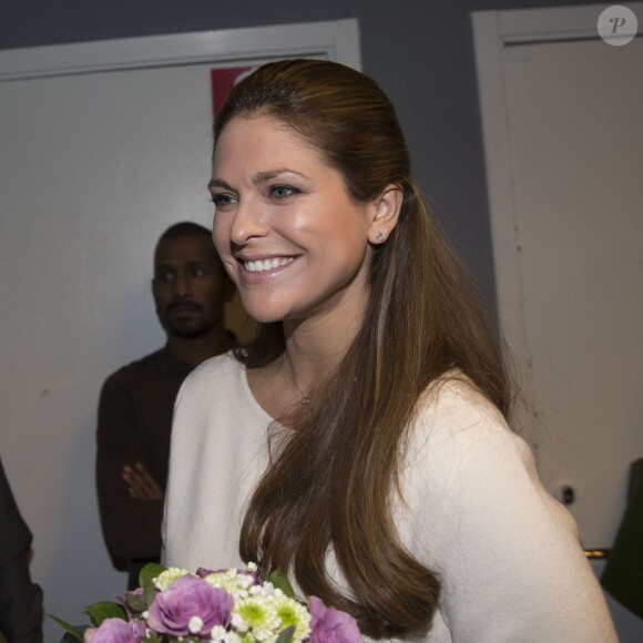 La princesse Madeleine de Suède, enceinte de 5 mois de son deuxième enfant, et son mari Christopher O'Neill étaient le 2 février 2015 en visite officielle à Gävle.