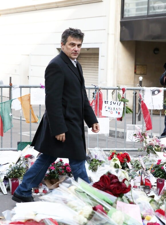 Patrick Pelloux - Le maire de New-York, Bill de Blasio s'est recueilli en compagnie de Anne Hidalgo, maire de Paris et de Patrick Pelloux devant les locaux de Charlie Hebdo et sur les lieux où le policier Ahmed Merabet a été abattu par les fréres Kouachi à Paris, le 20 janvier 2015.