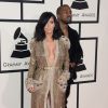 Kanye West et Kim Kardashian (en robe haute couture Jean Paul Gaultier) assistent aux 57e Grammy Awards au Staples Center. Los Angeles, le 8 février 2015.