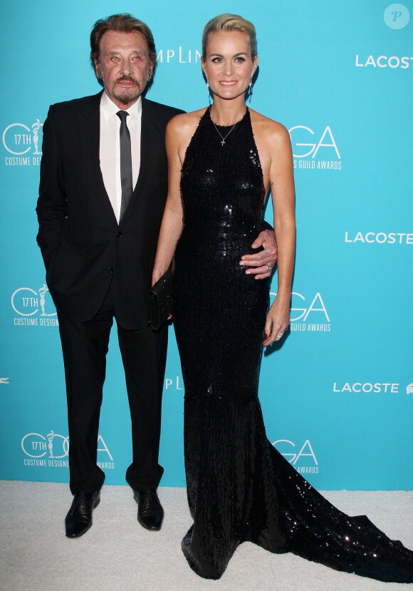 Johnny Hallyday et Laeticia Hallyday aux Costume Designers Guild Awards à Los Angeles, le 17 février 2015.