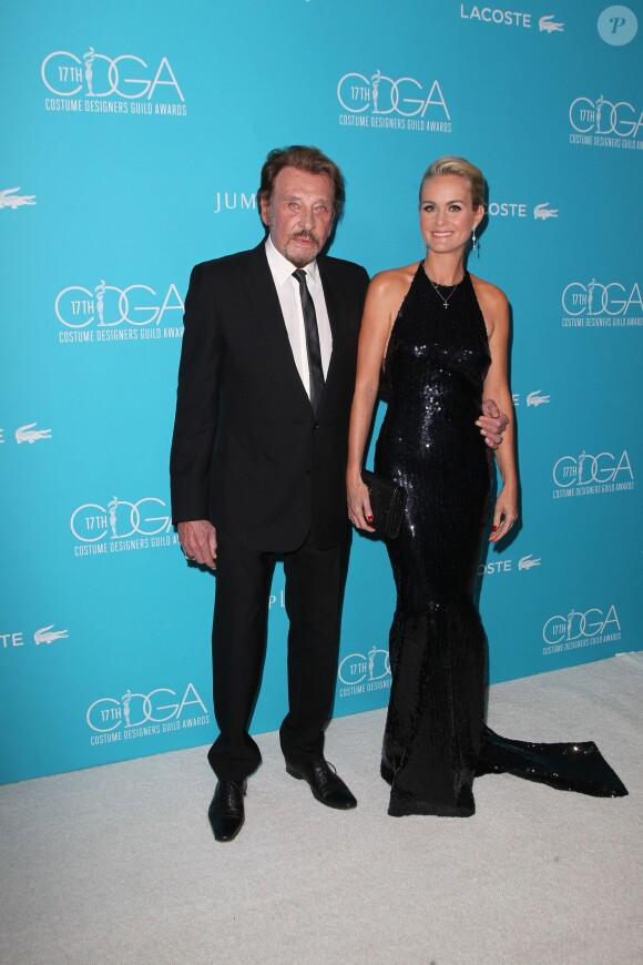 Johnny Hallyday et sa femme Laeticia aux Costume Designers Guild Awards à Los Angeles, le 17 février 2015.
