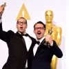 Mat Kirkby et James Lucas en press room de la 87e cérémonie des Oscars au Dolby Theatre à Hollywood, Los Angeles, le 22 février 2015