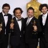 Nicolas Giacobone, Alejandro G. Inarritu, Alexander Dinelaris et Armando Bo - Press Room lors de la 87e cérémonie des Oscars à Hollywood, le 22 février 2015.