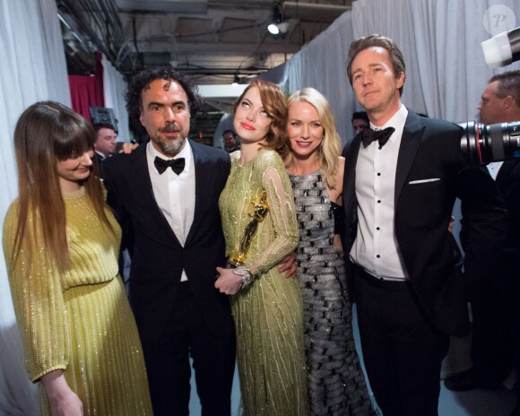 Andrea Riseborough, Alejandro G. Iñárritu, Emma Stone, Naomi Watts, et Edward Norton - 87e cérémonie des Oscars le 22 février 2015 à Los Angeles