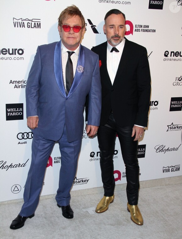 Elton John et son mari David Furnish - Soirée "Elton John AIDS Foundation Oscar Party" 2015 à West Hollywood, le 22 février 2015.