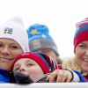 La famille royale suédoise et la famille royale norvégienne assistent aux championnats du monde de ski nordique à Falun en Suède, le 27 février 2015.