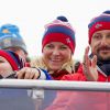 Princesse Mette-Marit, prince Haakon de Norvège et leurs enfants prince Sverre Magnus et princesse Ingrid Alexandra - La famille royale suédoise et la famille royale norvégienne assistent aux championnats du monde de ski nordique à Falun en Suède, le 27 février 2015.