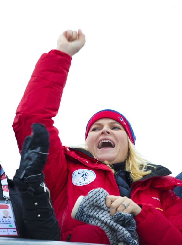 La princesse Mette-Marit de Norvège - La famille royale suédoise et la famille royale norvégienne assistent aux championnats du monde de ski nordique à Falun en Suède, le 27 février 2015