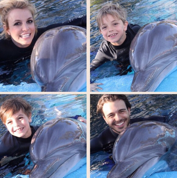 Britney Spears fait escale à l'hôtel Mirage à Las Vegas pour nager avec les dauphins, en compagnie de ses fils Sean Preston et Jayden James, et de son amoureux Charlie Ebersol, le samedi 28 février 2015.