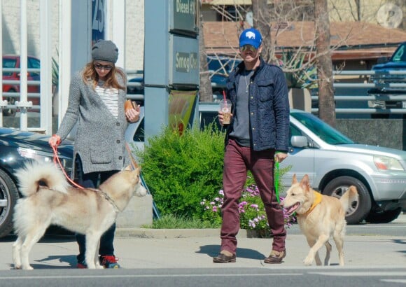 L'acteur américain Chad Michael Murray et Sarah Roemer (enceinte) font une balade avec leurs chiens dans le quartier de Studio City, à Los Angeles le 3 mars 2015. Le couple attendrait un petit garçon.