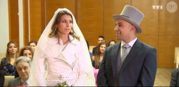 Laury Thilleman et son mari inconnu dans Stars sous hypnose, le 27 février 2015 sur TF1.
