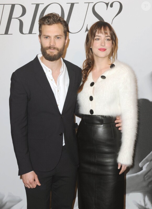 Jamie Dornan et Dakota Johnson - Projection du film "50 nuances de Grey" à New York le 6 février 2015.