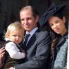 La princesse Caroline de Hanovre, la princesse Stéphanie de Monaco, Andrea Casiraghi, son fils Sacha Casiraghi et Tatiana Santo Domingo, enceinte de leur second enfant, le 19 novembre 2014 au palais princier pour la Fête nationale monégasque