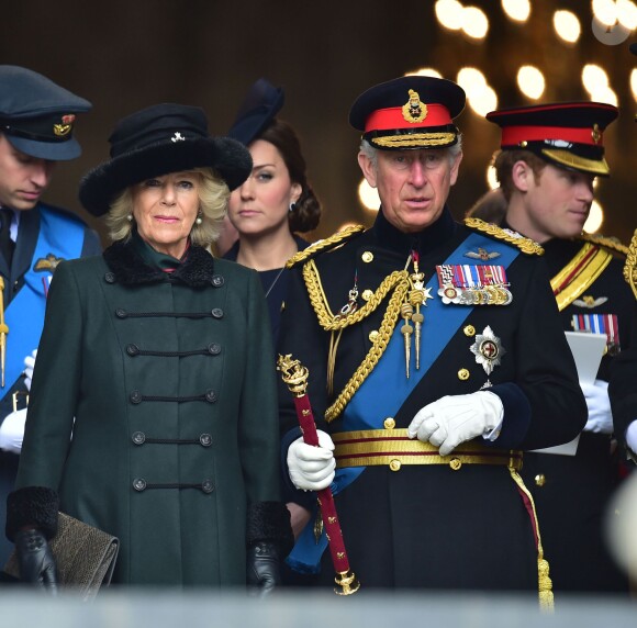 Le prince William, Kate Middleton, duchesse de Cambridge, enceinte, le prince Harry, le prince Charles, Camilla Parker Bowles, assistaient le 13 mars 2015 en la cathédrale St Paul de Londres à un service commémorant les 453 membres des forces armées britanniques morts lors des opérations en Afghanistan depuis 2001.