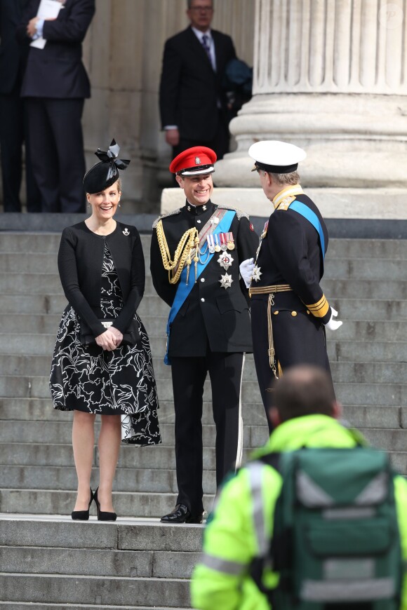 La comtesse Sophie de Wessex et le prince Edward avec le prince Andrew assistaient le 13 mars 2015 en la cathédrale St Paul de Londres à un service commémorant les 453 membres des forces armées britanniques morts lors des opérations en Afghanistan depuis 2001.
