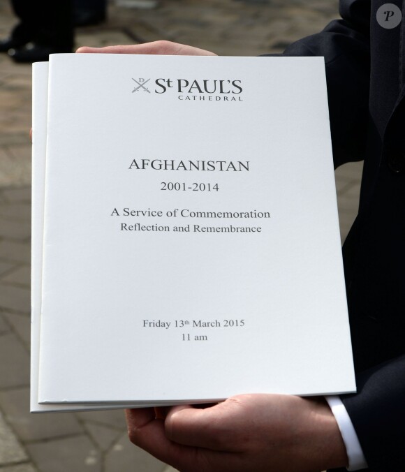 Programme de la messe donnée le 13 mars 2015 en la cathédrale St Paul de Londres commémorant les 453 membres des forces armées britanniques morts lors des opérations en Afghanistan depuis 2001.