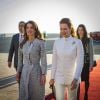 Rania de Jordanie et Lalla Salma du Maroc à l'aéroport de Casablanca le 10 mars 2015 à l'arrivée du couple royal jordanien pour une visite officielle de deux jours.