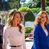 Rania de Jordanie et Lalla Salma du Maroc arrivant au palais royal à Casablanca le 11 mars 2015 pour la cérémonie officielle de bienvenue en l'honneur de la visite officielle du roi Abdullah II de Jordanie et son épouse.
