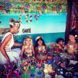  Le clan Hallyday a célébré comme il se doit les 10 ans de Jade et les 6 ans de Joy à l'occasion d'une petite fête organisée à Saint-Barth' sur le thème hawaïen dont Laeticia Hallyday a partagé quelques souvenirs sur son profil Instagram, le 5 août 2014. 