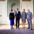 Le roi Willem-Alexander et la reine Maxima des Pays-Bas reçus par la reine Margrethe II et le prince Henrik de Danemark au palais de Fredensborg le 17 mars 2015 pour la cérémonie de bienvenue dans le cadre de leur visite officielle.