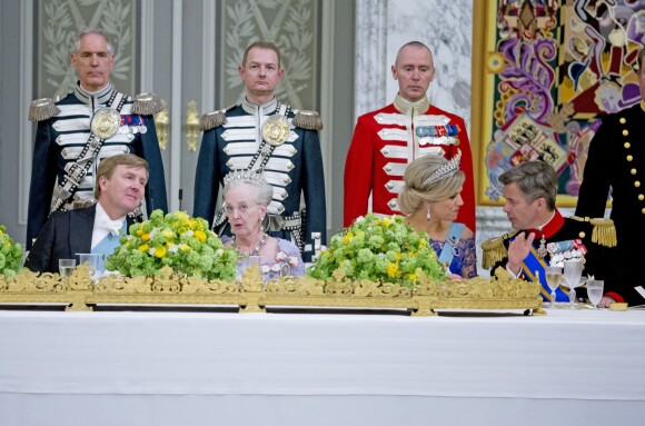 La reine Margrethe II de Danemark donnait le 17 mars 2015 au palais de Christiansborg un dîner en l'honneur de la visite officielle du roi Willem-Alexander et de la reine Maxima des Pays-Bas, auquel ont pris part le prince Frederik et la princesse Mary, le prince Joachim et la princesse Marie, ainsi que la princesse Benedikte et le prince Richard.