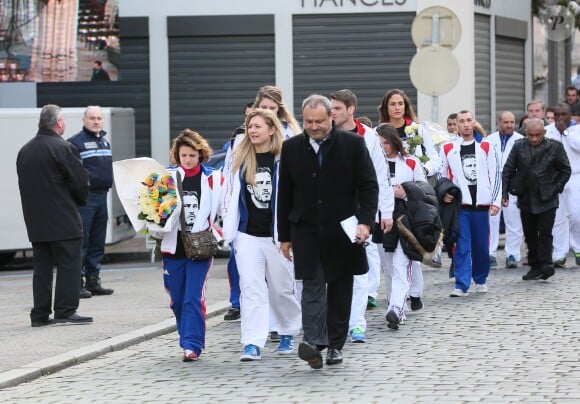Les membres de l'Insep et de l'équipe de France de boxe étaient venus rendre un dernier hommages à Alexis Vastine lors de ses obsèques en l'église Saint-Ouen à Pont-Audemer le 25 mars 2015
