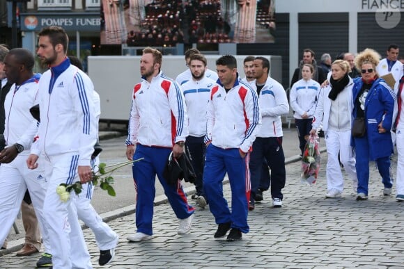 Les membres de l'Insep et de l'équipe de France de boxe étaient venus rendre un dernier hommages à Alexis Vastine lors de ses obsèques en l'église Saint-Ouen à Pont-Audemer le 25 mars 2015