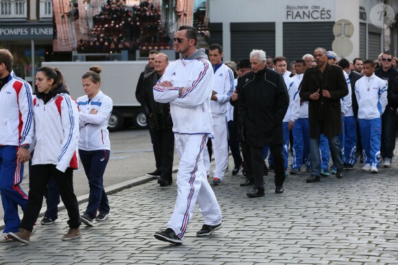 Les membres de l'Insep et de l'équipe de France de boxe étaient venus rendre un dernier hommages à Alexis Vastine lors de ses obsèques en l'église Saint-Ouen à Pont-Audemer le 25 mars 2015